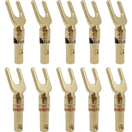 10Pcs Gold Plated Y/U Shape Banana Plug Audio Speaker Plugs Screw Fork Terminal Cable Wire Connector for Binding Post Adapter