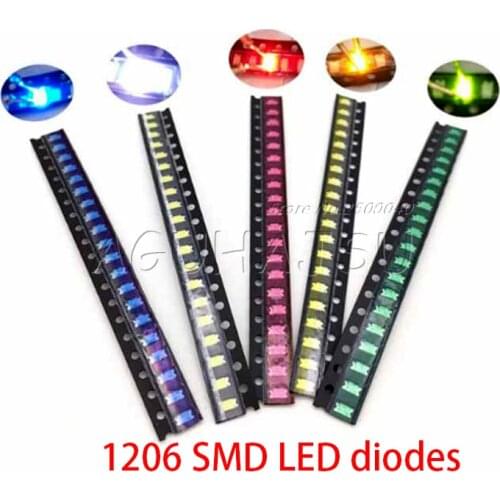100pcs 1206 SMD LED diodes light yellow red green blue White Hot sale