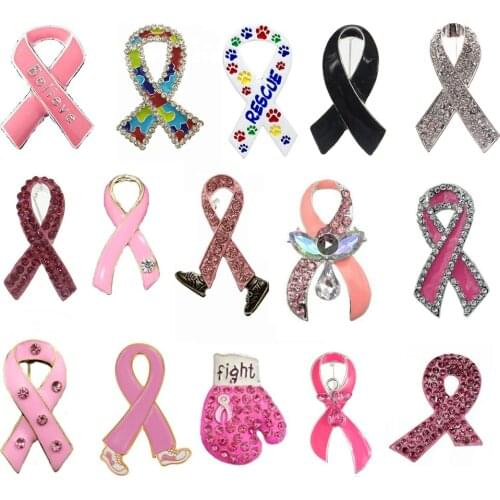 100pcs soft enamel heart shape ribbon breast cancer Awareness metal lapel pin brooch free shipping