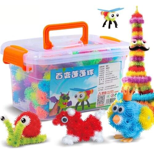 QWZ 400pcs Thorn Ball DIY Assembling Toys Magic Puffer Ball Children Creative Building Blocks Squeezed Educational Handmade Toy
