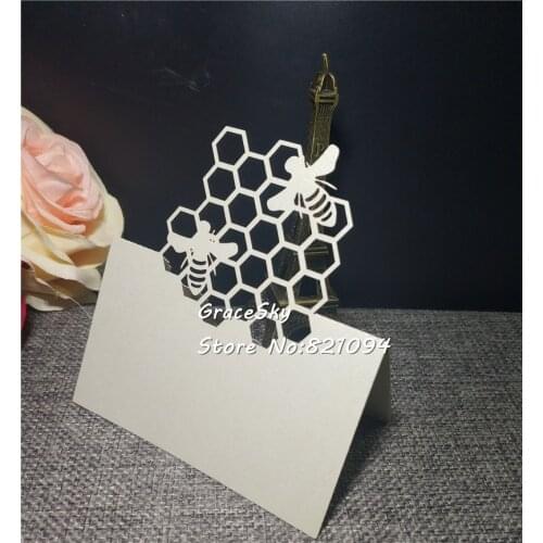 50pcs Free Shipping Laser Cut Little Bee Design Paper Place Name Wedding Invitation Cards Baby Shower Birthday Party Table Card