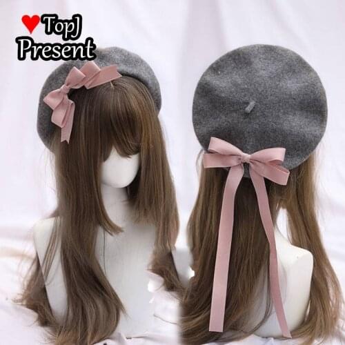 Japanese Lolita Ribbon Beret Detachable multi-colored hand-made bow bud cap painters cap