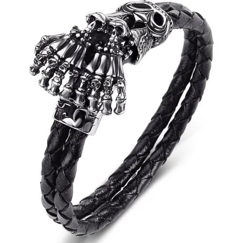Genuine Leather Men Bracelet Stainless Steel Devils Claw Punk Charm Gift Women Wholesale Jewelry P516