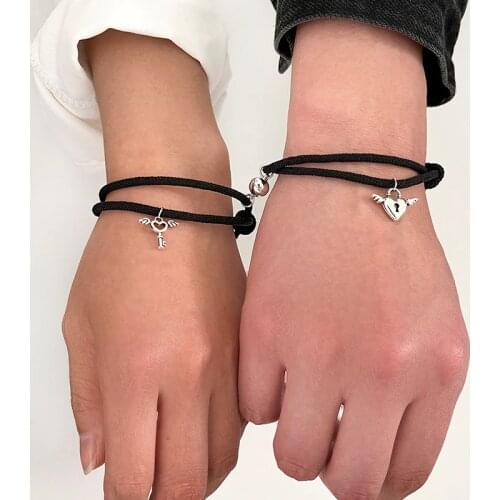 Aprilwel 2 Pcs Couple Charm Bracelet For Women Heart Key Lock Link Wrist Chain Best Friend Armband Aesthetic Jewelry Gift Egirl