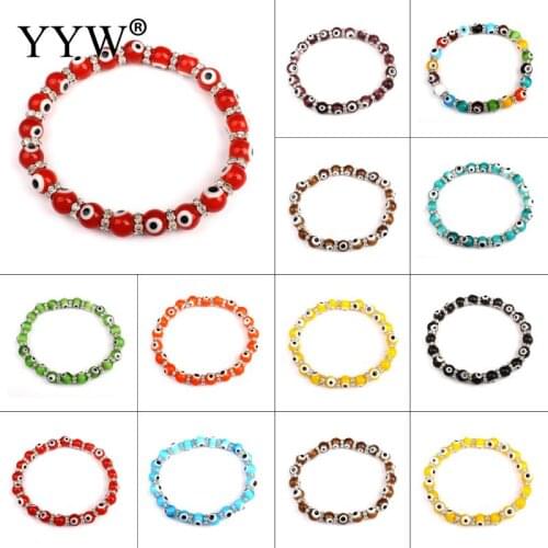 Evil Eye Bracelet Jewelry Fashion Lampwork Glass beads Women Bracelets With Iron Rhinestone Spacer Bangle Platinums Color Plated