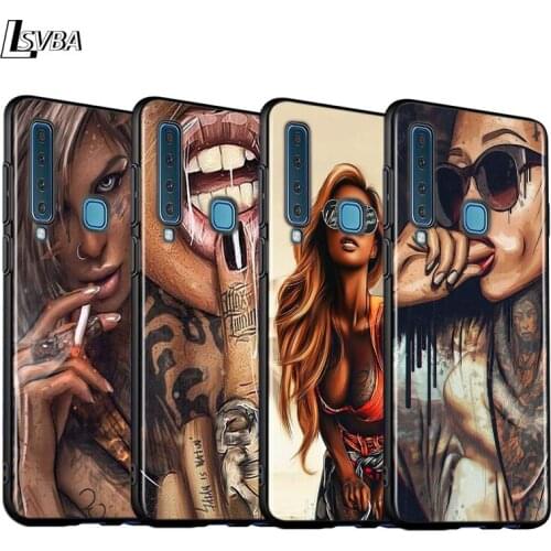 Black Cover Fashion Sleeve Tattoo Girl for Samsung A9 A7 2018 Shell for Samsung Galaxy A8 A6 Plus A5 A3 2018 2017 Phone Case