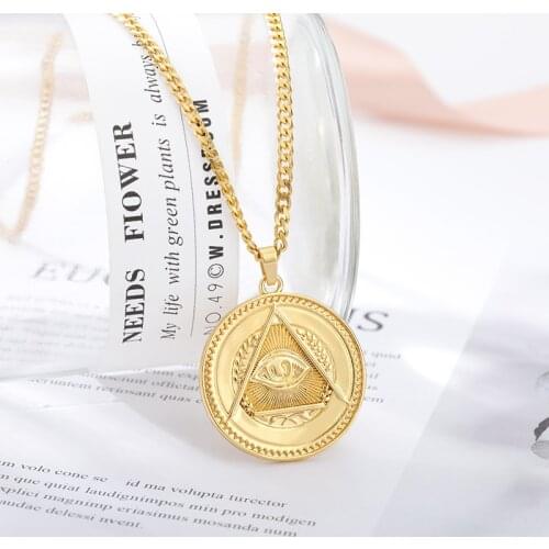 Gold Silver Color Disc Pendant Necklaces For Women Men Stainless Steel Grinding Chain Geometry Round Punk Couple Jewelry Gifts