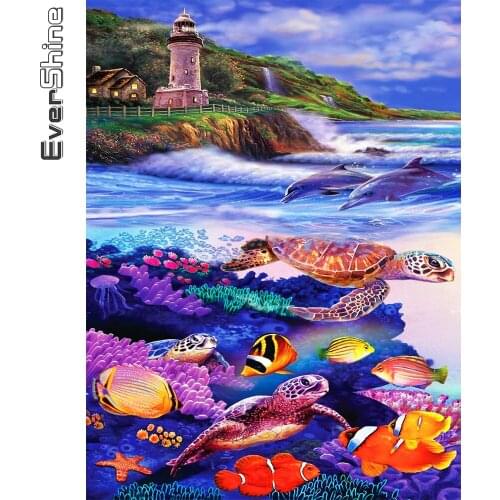 Evershine DIY Diamond Embroidery Lighthouse Landscape Rhinestone Art Cross Stitch Diamond Painting Seaside Mosaic Wall Decor