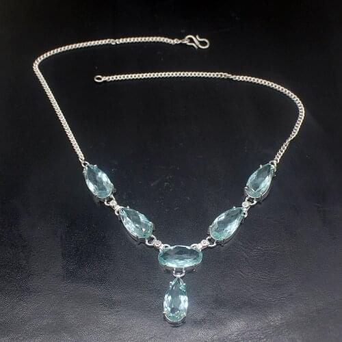 Gemstonefactory Jewelry Big Promotion 925 Silver Gushing Aqua Amethyst Ladies Women Chain Necklace 42cm 20213531