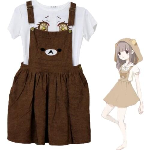 Harajuku Japanese Women Rilakkuma Dress Straps Bear Embroidery Lolita Dress Ladies Kawaii Cute Big Dress Vintage A-Line Dresses