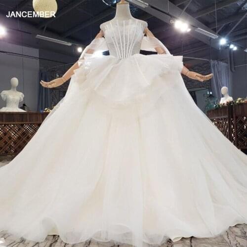 HTL1864 Luxurious And Elegant Charming Boat Neck With Crystal Beading Wedding Dress 2020 Ball Gowns Short Sleeve