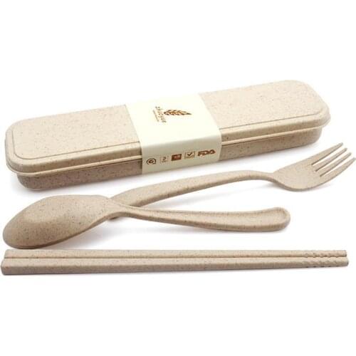 Exquisite Health Environmental Wheat Platycodon Straw Cutlery Set Portable Camping Tablewarel Spoon Fork Chopsticks LX6381