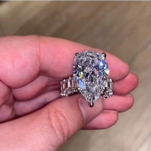 Luxury Pear cut 8ct Diamond Promise Ring 100% 925 Sterling Silver Engagement Wedding Band Rings for women men Fine Party Jewelry