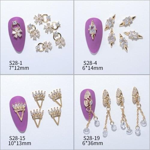 2PCS Charm Alloy Shiny Zircon 3D Nail Art Decorations Luxury Crystal Diamonds Jewelry Manicure Design Accessories Pendant Chain