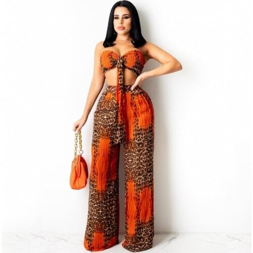Two Piece Set Africa Clothes African New Dashiki Fashion Striped Leopard Suit Top And Pant Super Elastic Party For Women Outfits