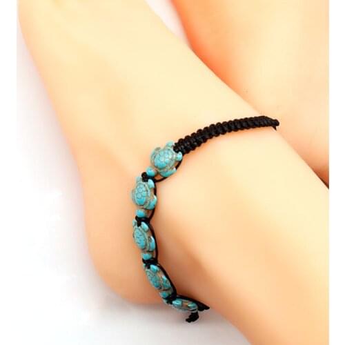 Korean version hand-woven Korean wax thread turquoise foot ornaments five tortoise creative anklets popular accessories