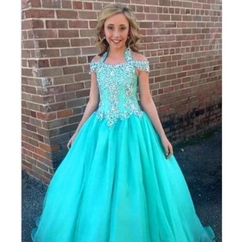 Lovely Flower Girl Dresses Pageant Dresses A Line Halter Beaded Daughter Toddler Kids Children Formal First Holy Communion Gowns
