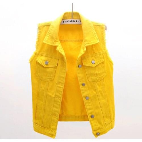 Fashion candy color 2020 NEW women sleeveless denim vests Korean all match holes frayed short waistcoat JC243