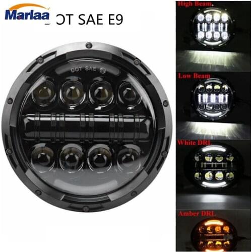 Motorcycle Headlights 7" Round LED Sealed Hi-Lo Beam Halo Ring Headlight Fit for FLD Trike Touring Softail