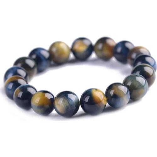 Natural Ore Bracelet Men Women Gold & Blue Color Tiger Eye Stone DIY Bangle Lover Lucky Circle Beaded Hand Row