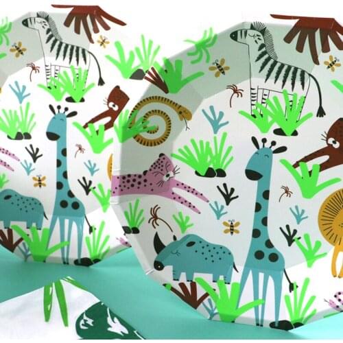 Forest Animal Cartoon Disposable Decor Paper Plates Cups Flag Kids Toys Baby Shower Birthday Tableware Camping Party Supplies