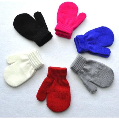 Solid Toddler Gloves Winter Kintting Mittens Kids Black White Red Warm Gloves Unisex Magic Elasticity Crochet Luvas Guantes Girl