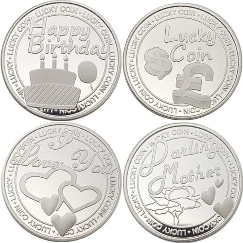 Russia Birthday Cake Silvering Commemorative Coin Clover Blessing Lucky Replica Coins Souvenir Mothers Day Gift Collection