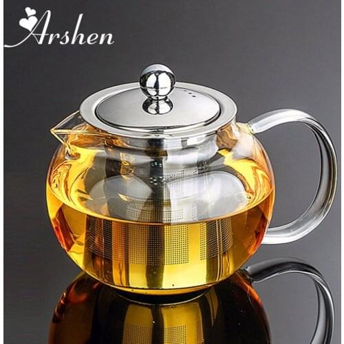 Arshen Durable 3 sizes Heat Resistant Glass Tea Pot Flower Tea Set Puer Kettle Coffee Teapot Convenient With Infuser Office Home