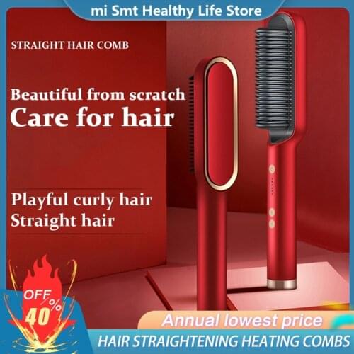 Xiaomi New Straightening Heating Combs Men Beard Hair Straightener Ceramic Curler Heated Comb Electric Hair Brush Straightener