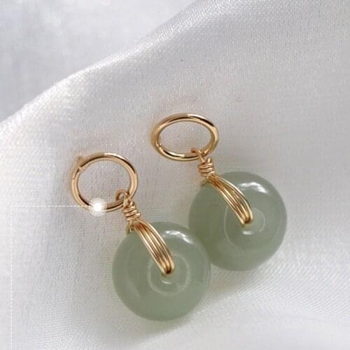 Retro Round Green Stone Drop Earring Fashion Handmade Golden Ear Studs Piercing Jewelry For Women Wedding High Grade Ornaments