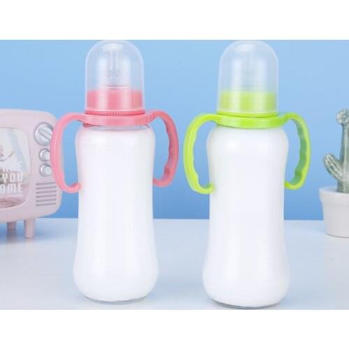 200/280ml new born baby kids water milk feeding glass bottle standard mouth with silicon nipple anti-dust cover and handle