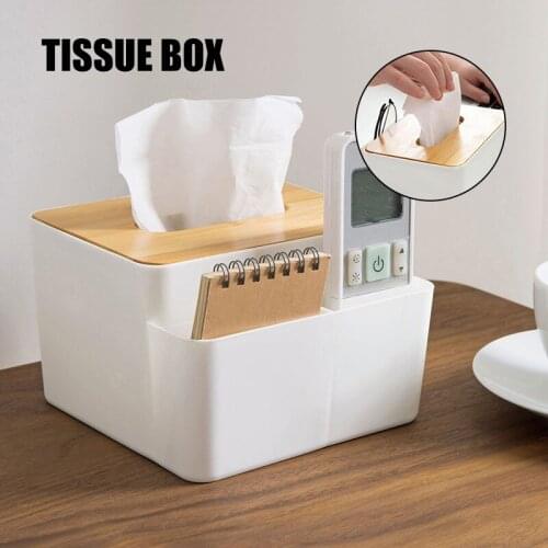 Tissue Box Cover Tablet Stand Multi-Function Organizer Remote Control Storage Box For Home Office _WK