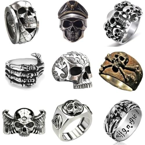 Vintage Skeleton Punk Mens Ring Personality Hiphop Design Creative Gothic Finger Rings for Women Cool Girls Party Jewelry Gift