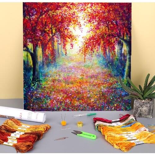 Natural Scenery Captivate Printed Water-Soluble Canvas 11CT Cross-Stitch Kit Embroidery DMC Threads Hobby Promotions