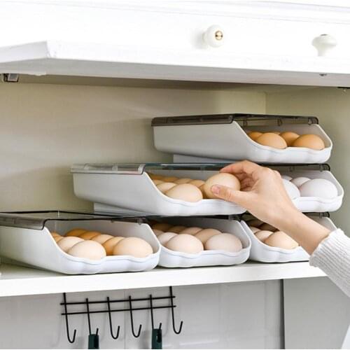 Refrigerator Egg Storage Box with Cover Automatic Rolling Sliding Egg Box Plastic Transparent Can Stack Duck Egg PreservationBox