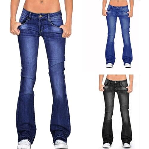 Women Flare Jeans Spring Fashion Low Waist Skinny Bell Bottom Jeans Woman Vintage Wide Leg Denim Pants