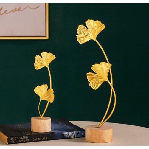 Golden Ginkgo Leaf Model Home Office Decor Accessories Gifts Metal Ginkgo Biloba Figurines Wrought Iron Plant Ornament Gift