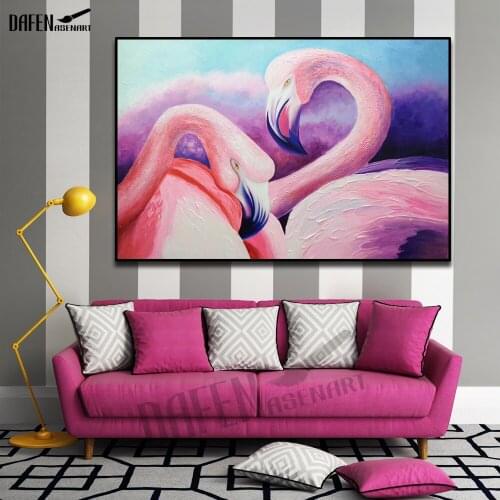 100% Hand Painted Flamingo Oil canvas Paintings Wall Art for Living Room Home Animal Hand-painted Canvas painting wall poster