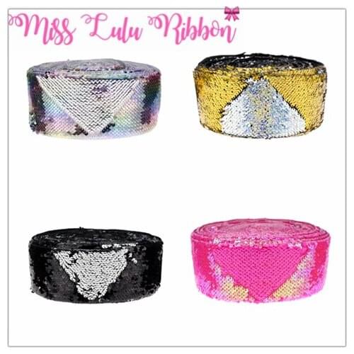 3"75mm Double Color Reversible Sequin Ribbon Neon Pink Hologram Gold Silver DIY Party Gift Bowknots Solid in Stock 25yards/roll