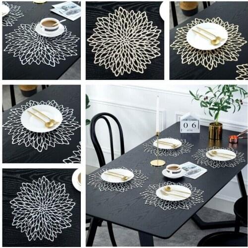 4pcs PVC Hollow Insulation Coaster Pads Table Bowl Mats Home Christmas Decor Heat Resistant Placemat For Dining Table