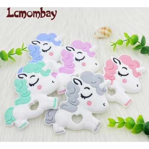 Lcmombay 5pcs Silicone Unicorn Baby Teether Rodent BPA Free Newborn Teething Necklace Pendant Infant Chews Nurse Gift Toys Horse