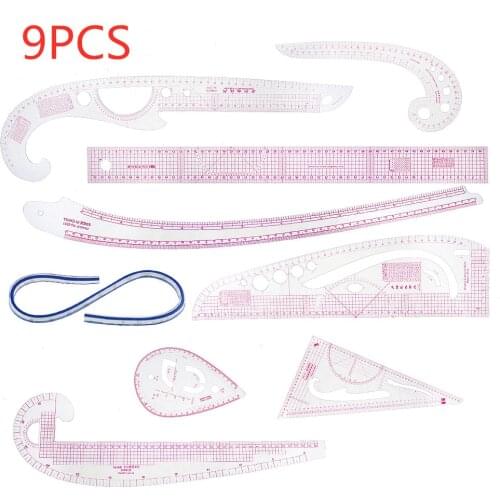 9pcs/set French Curve Sewing Set Sewing Ruler Multi-functional Sewing Tools Cutting Ruler Clothing Sample Metric Yardstick