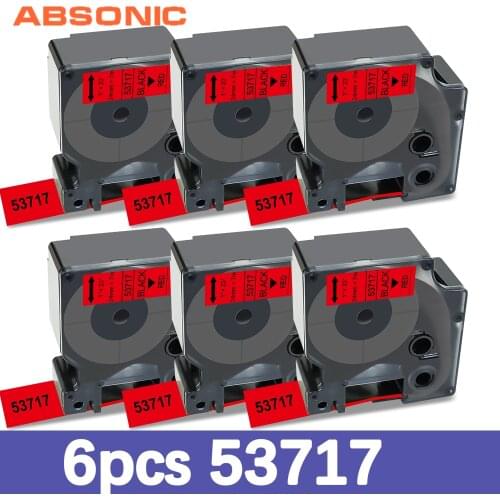 Absonic 6PK 53717 Black on Red Compatible Dymo D1 24mm Label Tape for DYMO Label Maker LabelManager PC LM 450D 500TS Printer