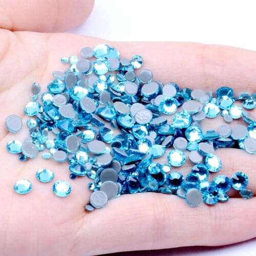 AQUAMARINE Color Hotfix Strass Rhinestones Flatback Glue Backing Iron On Glass Stones Appliques For Fabric Garments Supplies