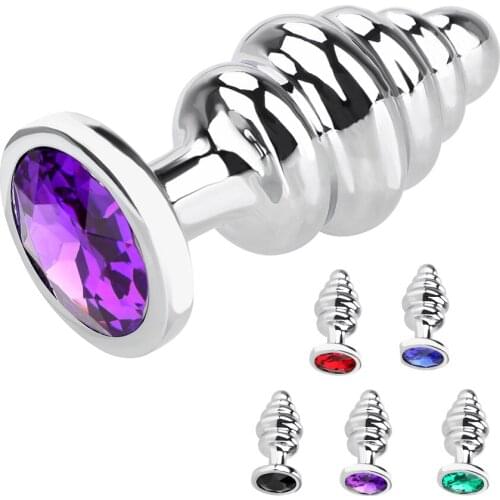 Anal Plug Prostate Massager Crystal Jewelry Butt Plug Stainless Steel Sex Toys For Woman Men Spiral Beads Stimulation