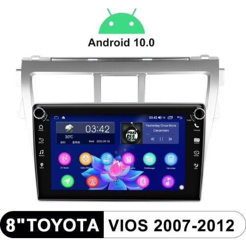 Car Multimedia Player 1 DIN Auto Radio GPS Naviagtion 4G For Toyota Vios 2007-2012 Android 10.0 Touch Screen 8” Car Audio System