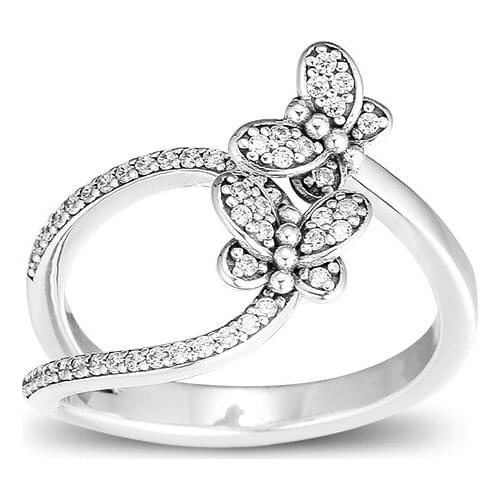 Bedazzling Butterflies Rings for Women Part Gift Real 925 Sterling Silver Jewelry Trendy Wedding Bands Rings free shipping R197