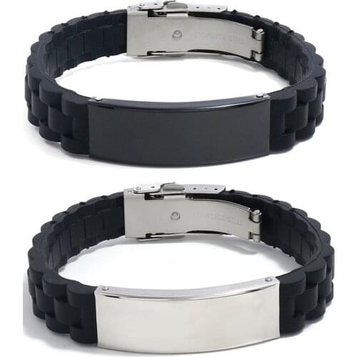 Allergy Free Durable Silicone Bracelet Bangle for Men Stainless Steel Bracelet Mens Wristband Hand Chain Sports Jewelry Gifts