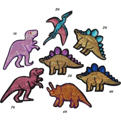 Dinosur sequin iron on patches embroidered clothing accessories badge DIY Cloth Accessories embroidered Wholesale