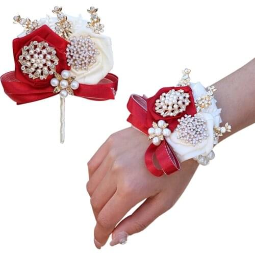 Girls Bridesmaid Wrist Flowers Wedding Prom Party Corsage Bracelet Fabric Hand Supply Accessories